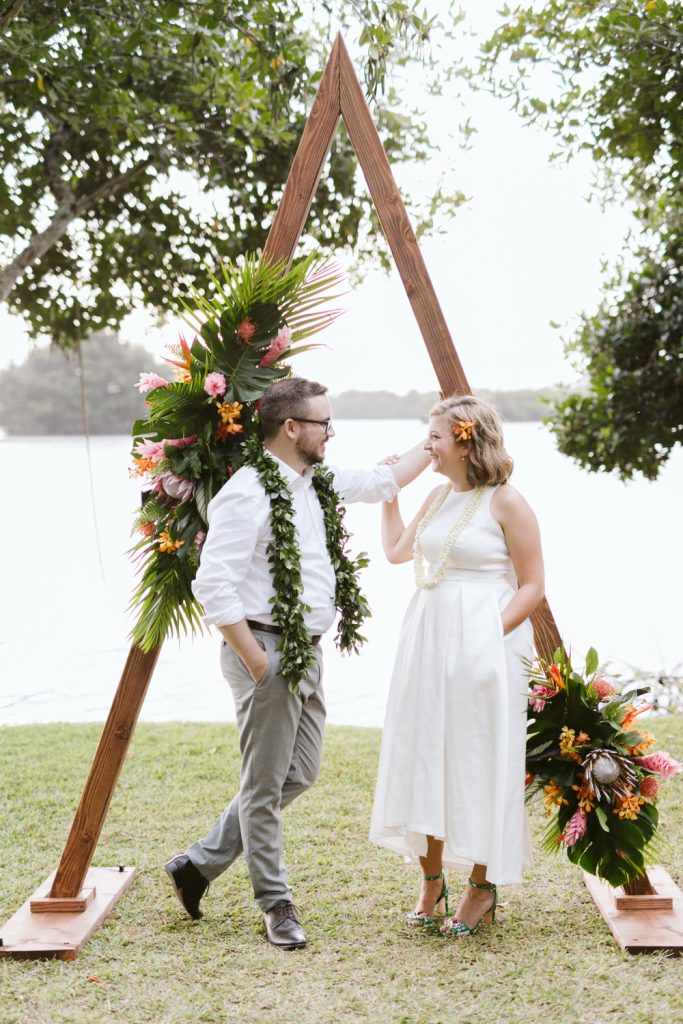 a real wedding in the Virgin Islands with a bride wearing a short wedding dress
