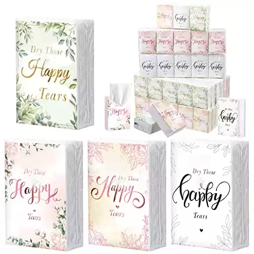 100 Pack Wedding Tissues Packs for Guests Dry Those Happy Tears Facial Tissues 3 Ply for Your Happy Tears Tissues Bulk Individually Travel Size Tissues for Wedding Travel Daily Use Wipes (Dry Tears)