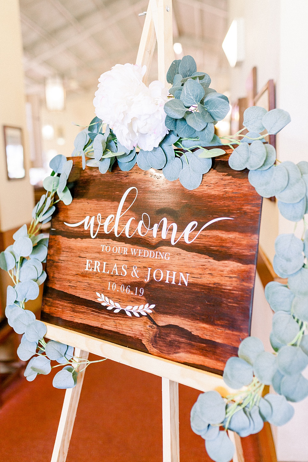 Ceremony Sign Wooden with Eucalyptus
