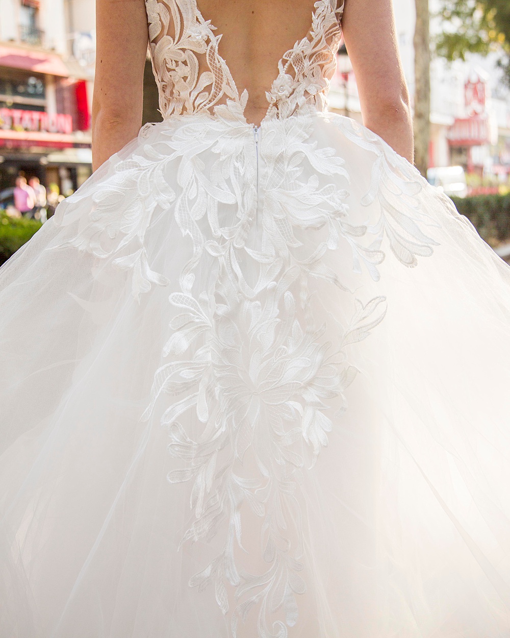 Deep V Back Wedding Dress Lace Detail