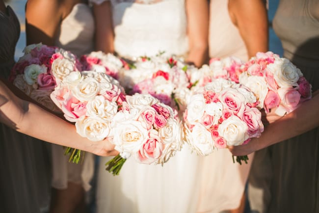 Pink and Coral beach wedding bouquets
