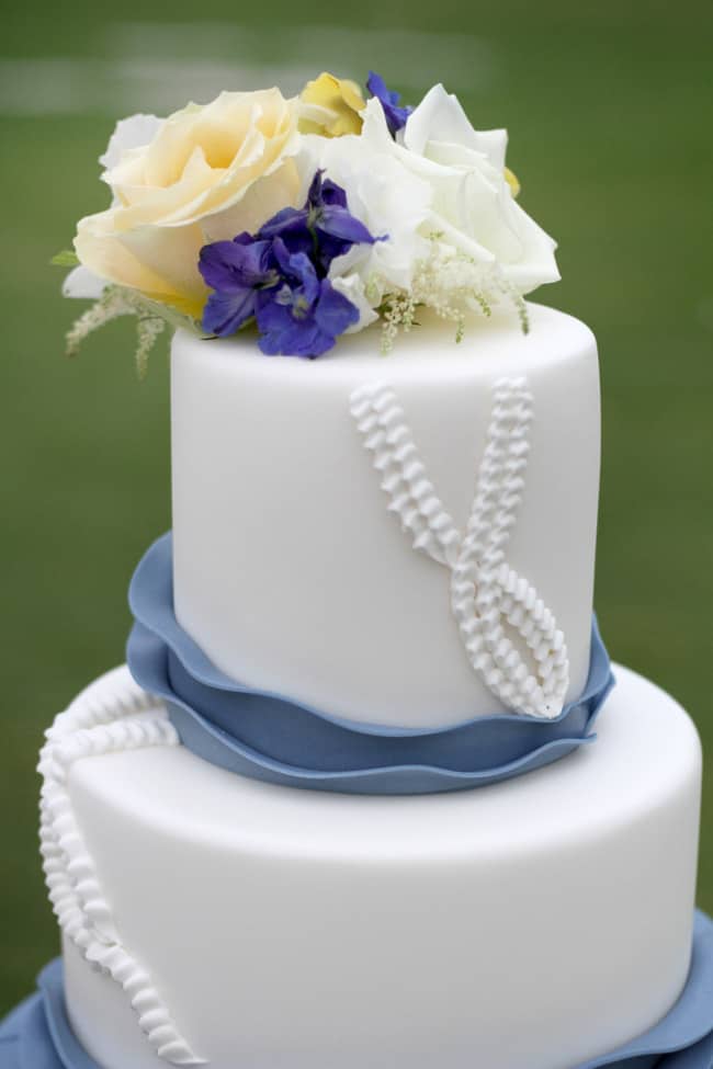 amazing beach wedding cake in Slate blue and white