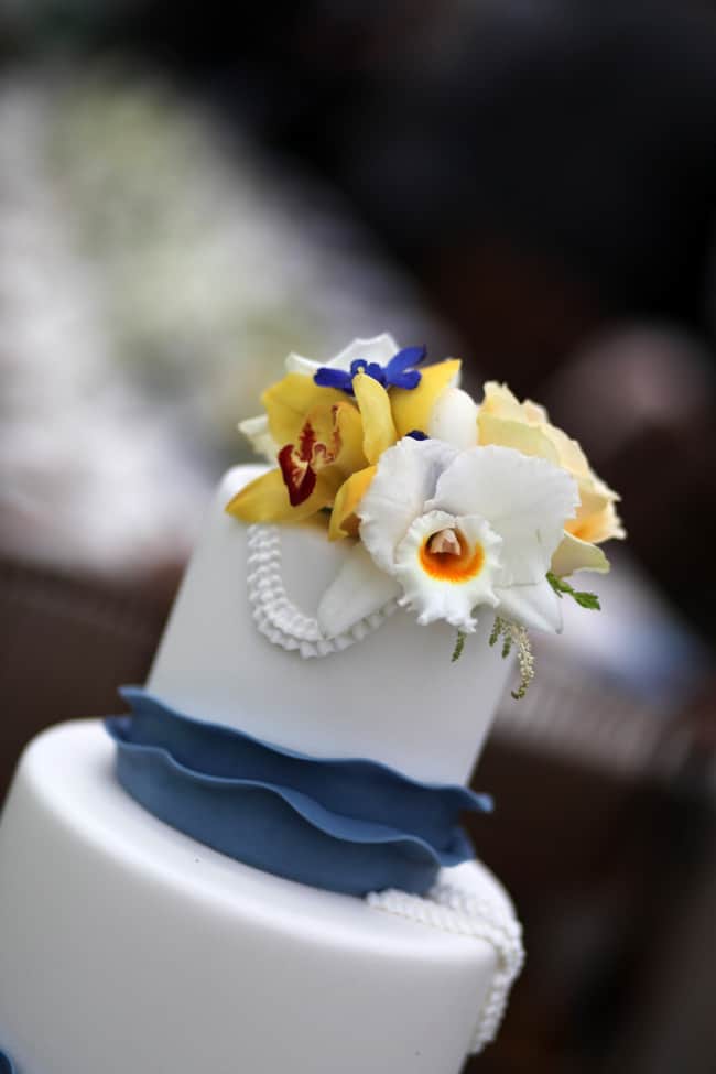 amazing beach wedding cake in Slate blue and white