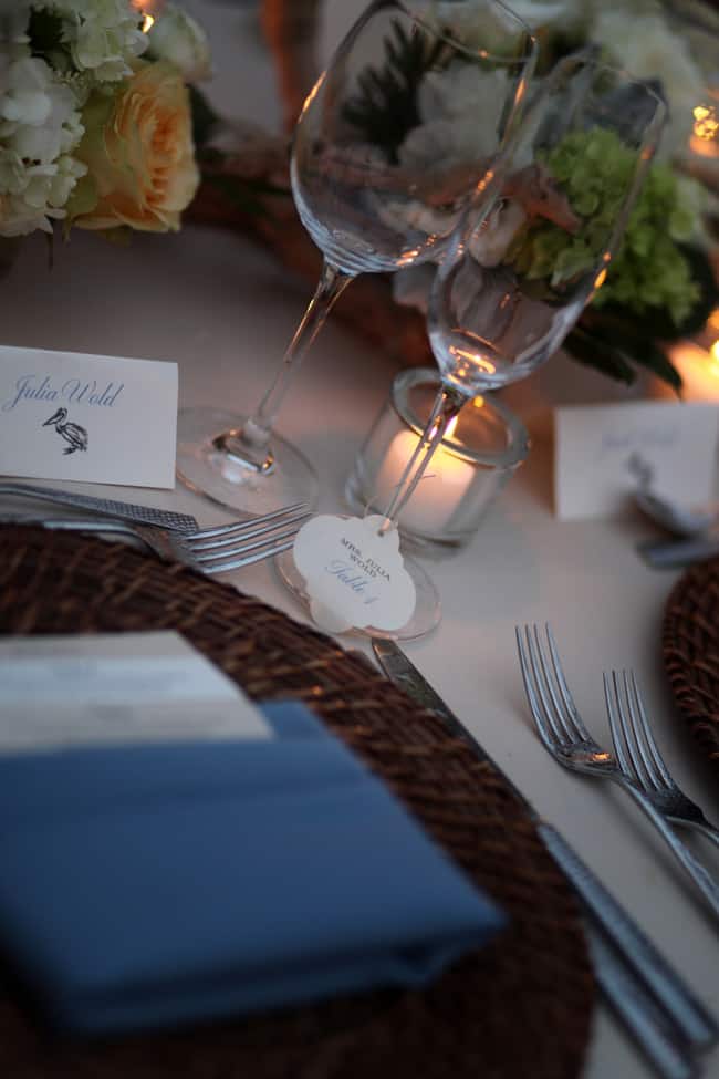 wedding seating cards on champagne glasses