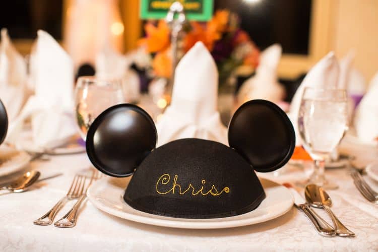 Personalized Mickey Mouse ears as place holders and wedding favors