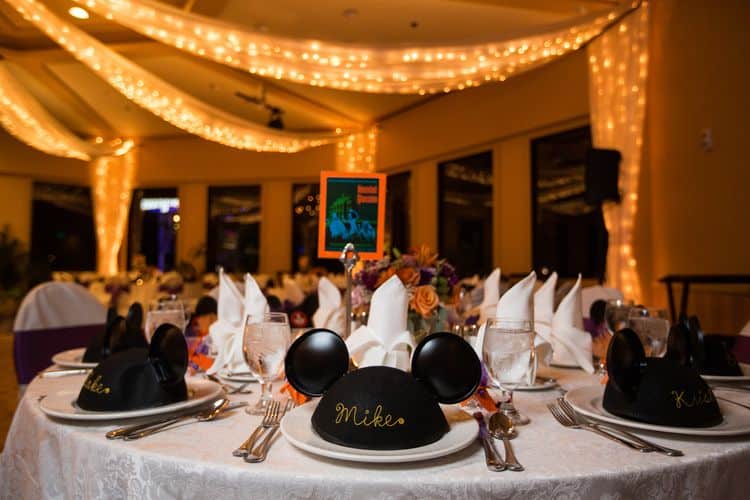 Personalized Mickey Mouse ears as place holders and wedding favors