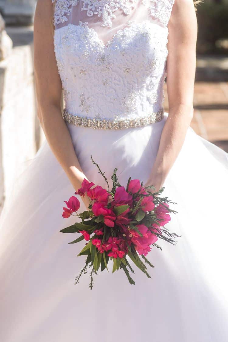 Gorgeous DIY Bougainvillea beach wedding bouquet