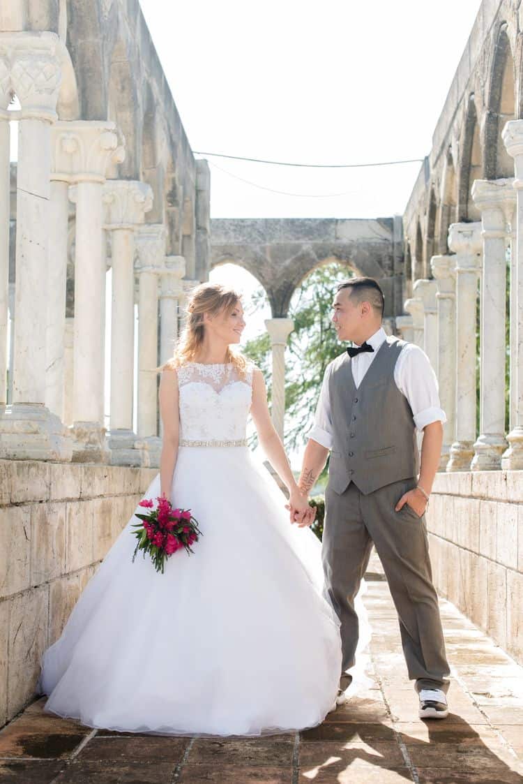 Intimate destination wedding in Nassau at the French Cloister of The One and Only Ocean Club