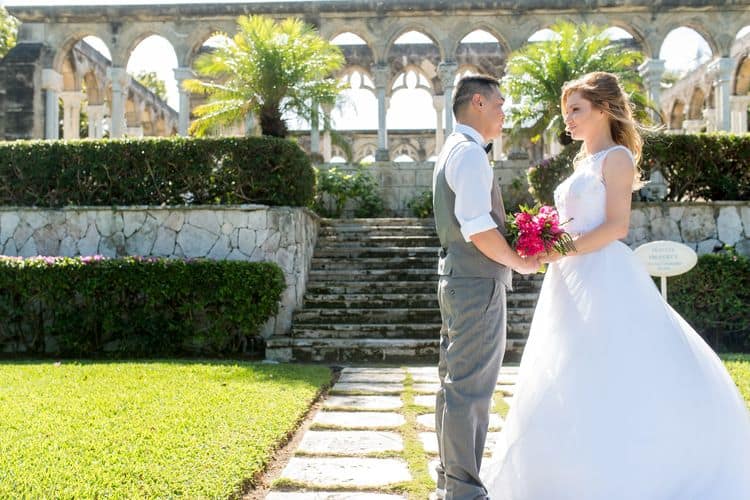 Intimate destination wedding in Nassau at the French Cloister of The One and Only Ocean Club