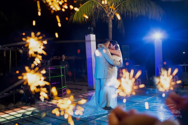 Beach wedding sparklers