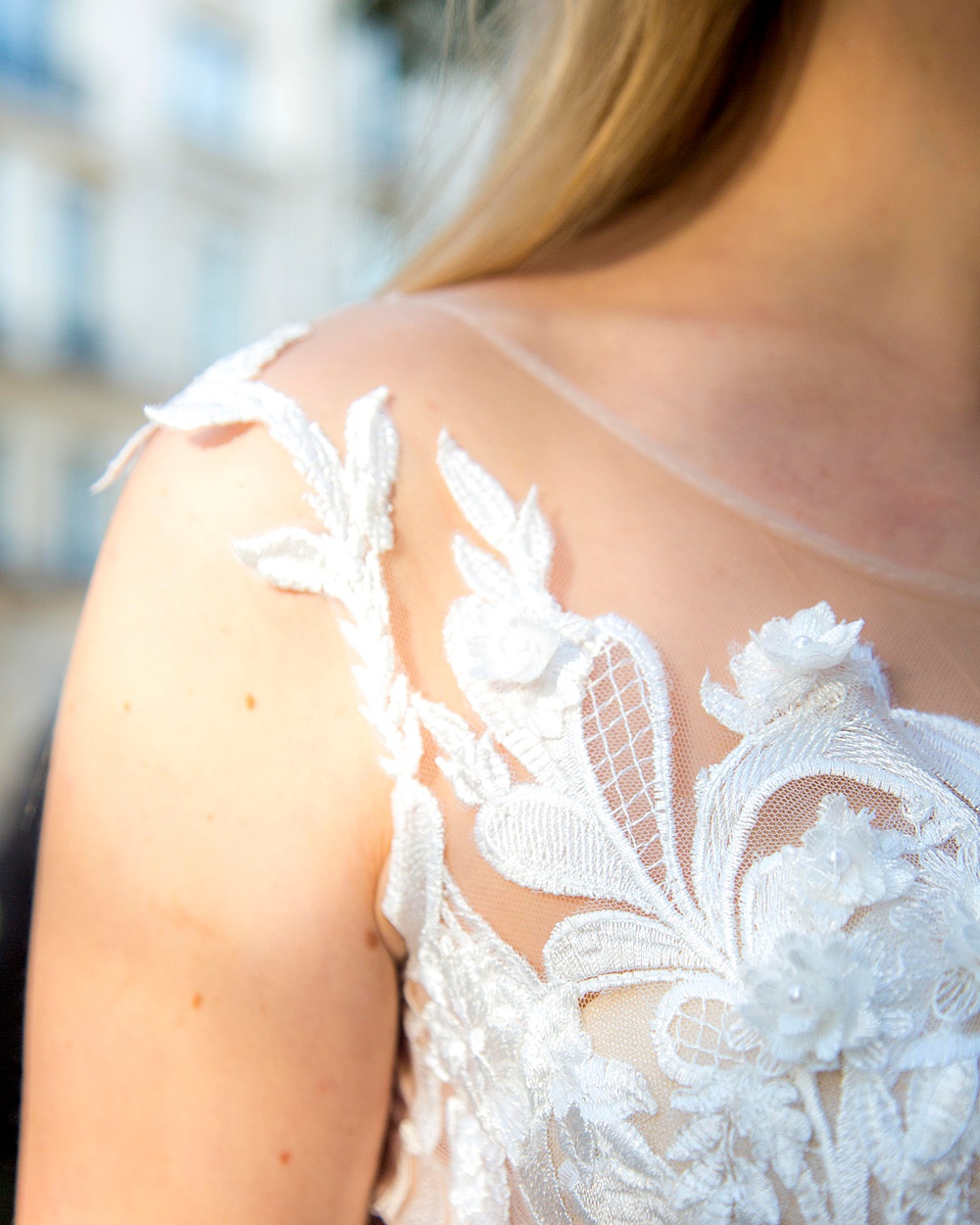 Sheer Lace Wedding Gown Shoulder Detail