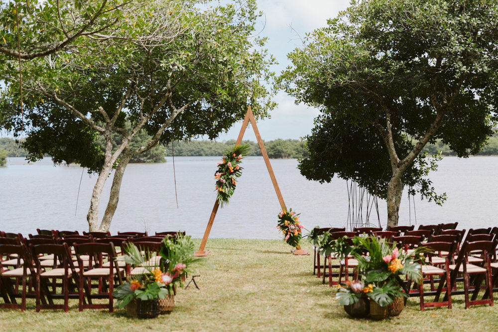 Tropical Vintage Modern Wedding Ceremony Arch Decor