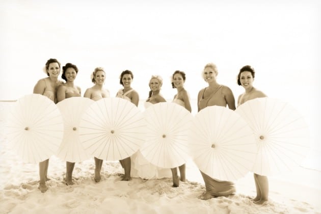 beach bridesmaids parasols