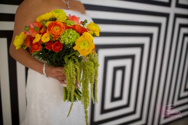 beach wedding bouquet - orange and yellow