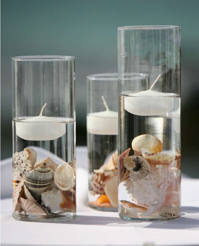 candle and seashell beach wedding centerpieces