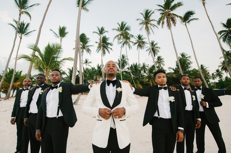 Beach shop wedding groomsmen