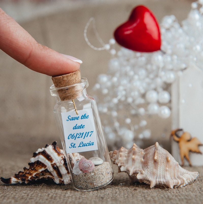 Cool Destination Wedding Save the Date Ideas & Etiquette destination wedding save the date message in a bottle