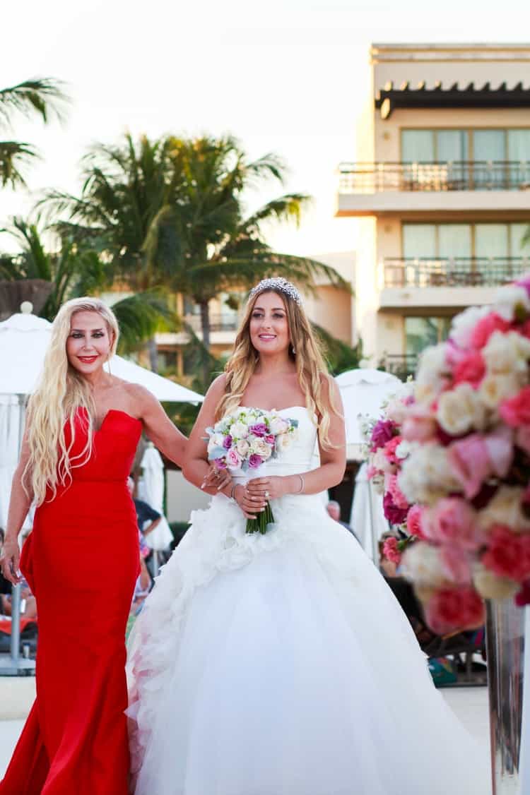 luxury destination wedding-mother walking bride down aisle