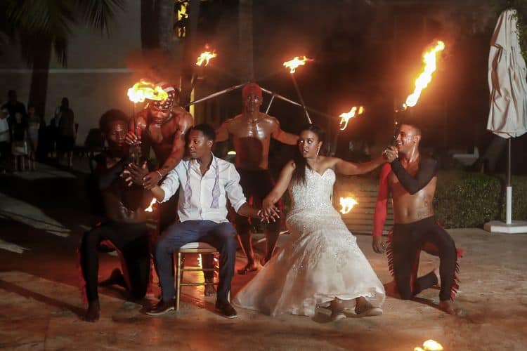 fire dancers in Dominican Republic wedding