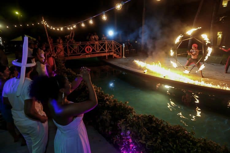 fire dancers in Dominican Republic wedding