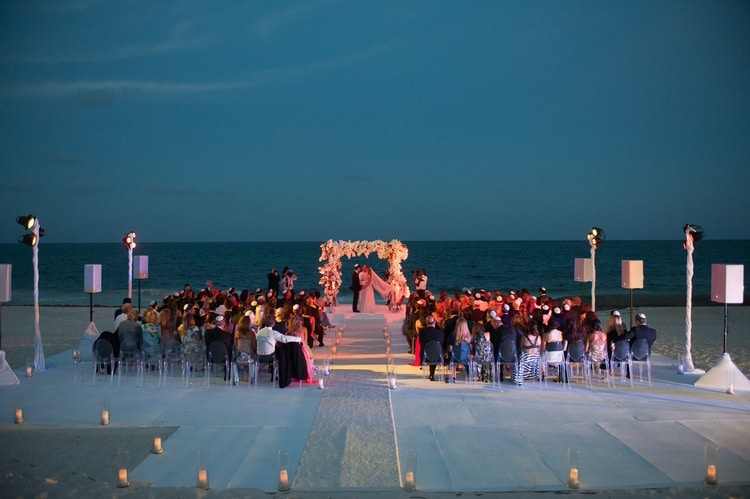 sunset beach wedding at Banyan Tree Mayakoba