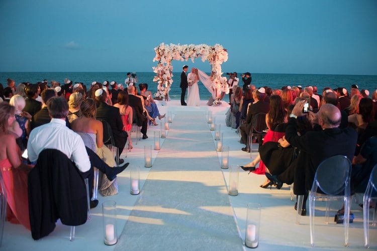 sunset beach wedding at Banyan Tree Mayakoba