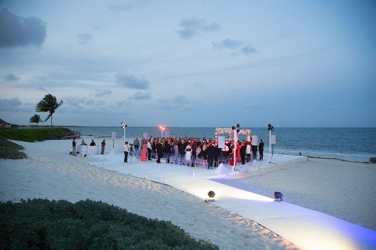 sunset beach wedding at Banyan Tree Mayakoba