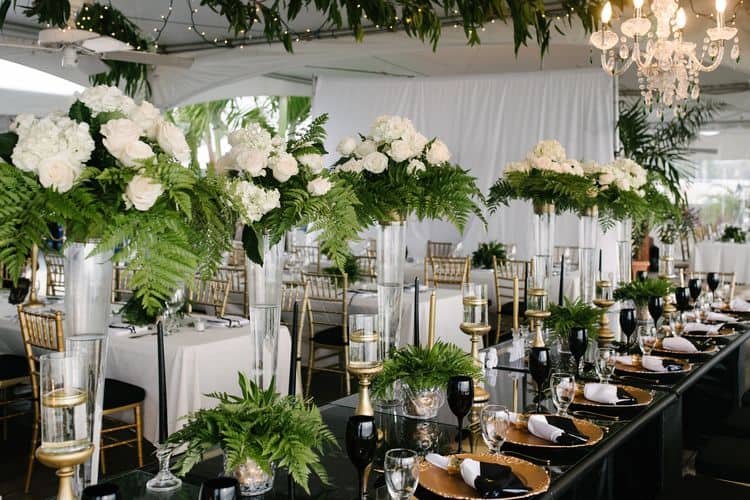 A gorgeous wedding in Barbados with black & gold table decorations