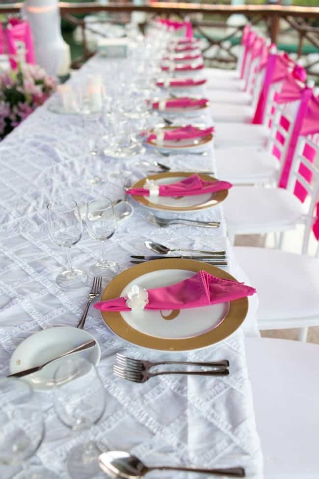 Pink beach wedding table decorations